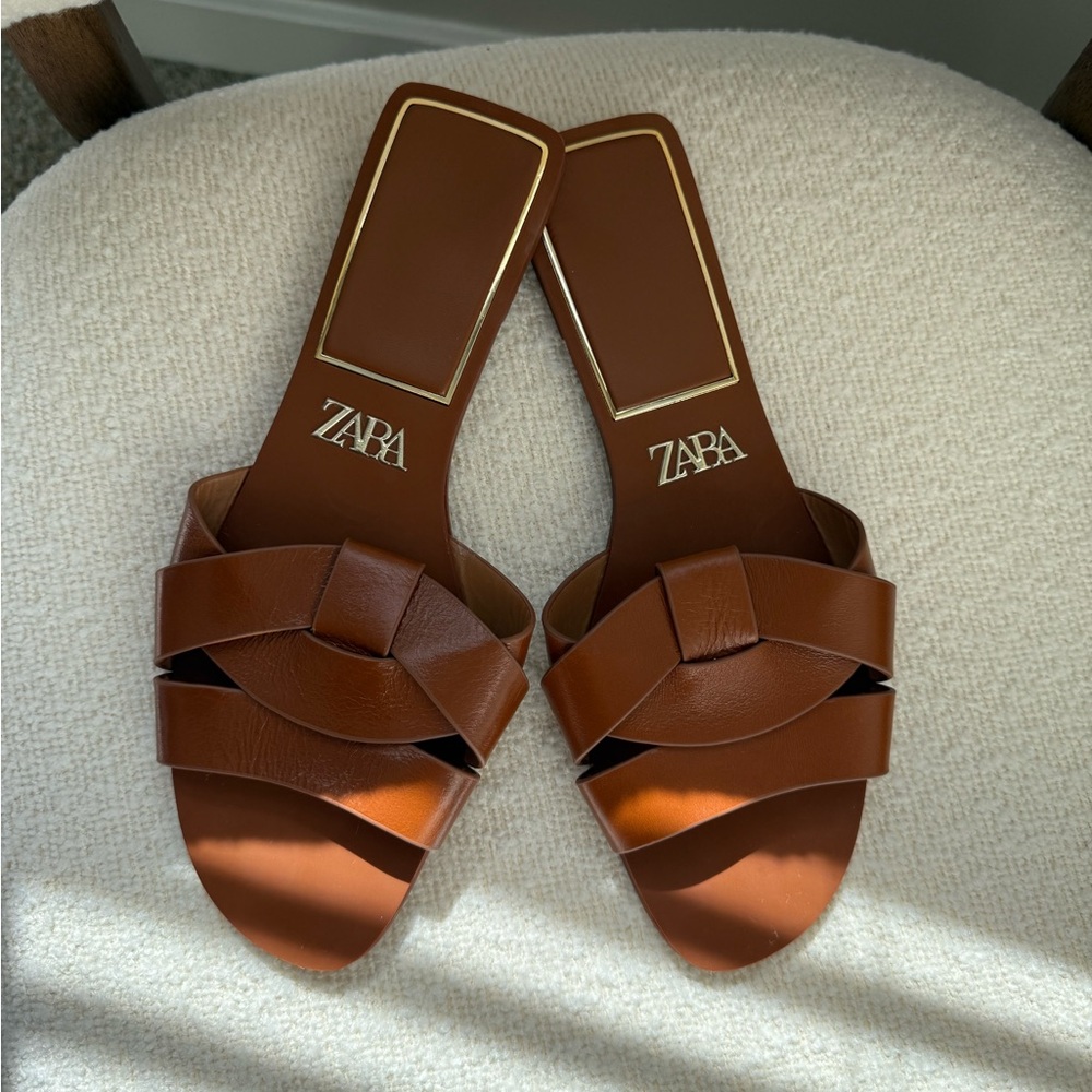 Zara Women's Brown Slide Sandals size 38